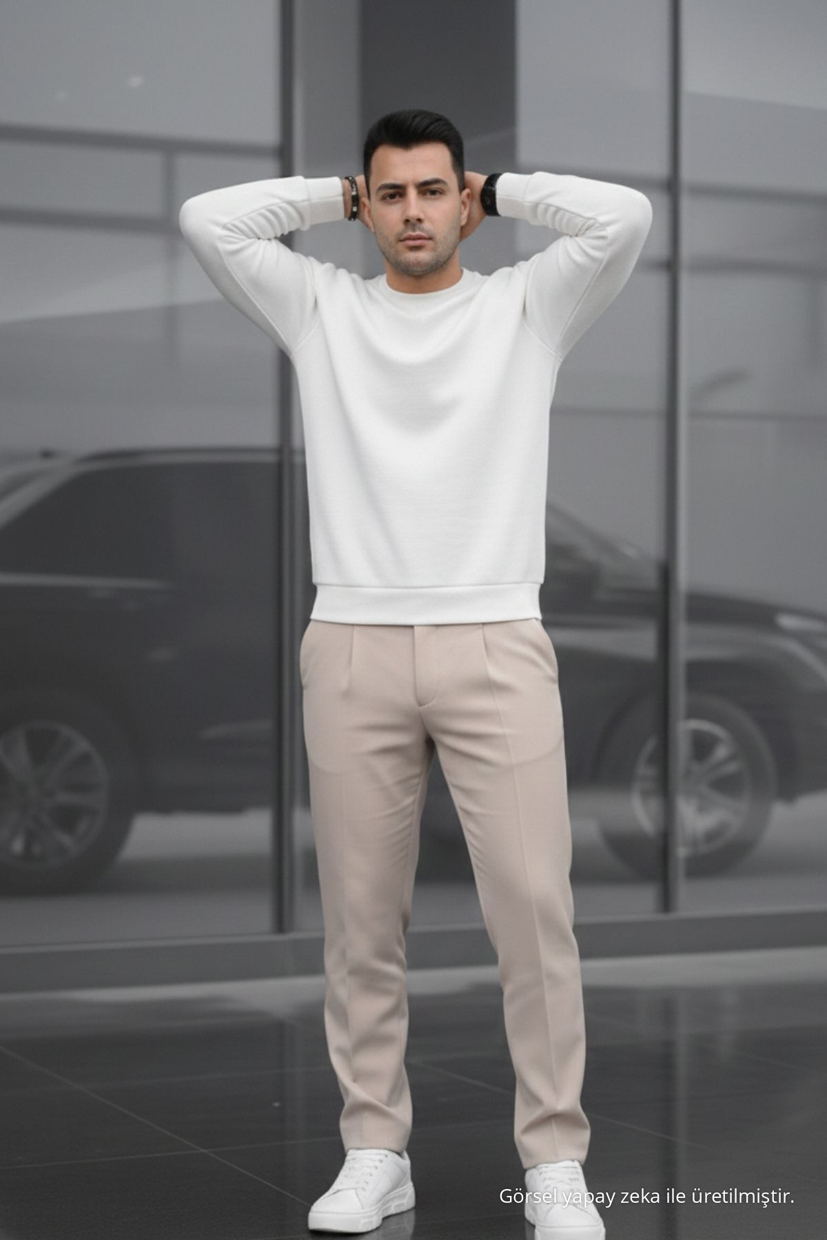 Erkek Çift Pileli Salaş Krem Baggy Pantolon — کرم 73494CMBN-3 — تصویر 7 از 7