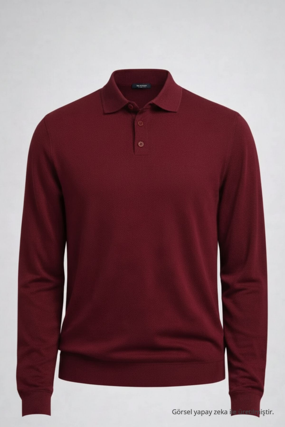 Erkek Basic Bol Bordo Polo Yakalı Kazak — زرشکی 33081CMBN — تصویر 3 از 7