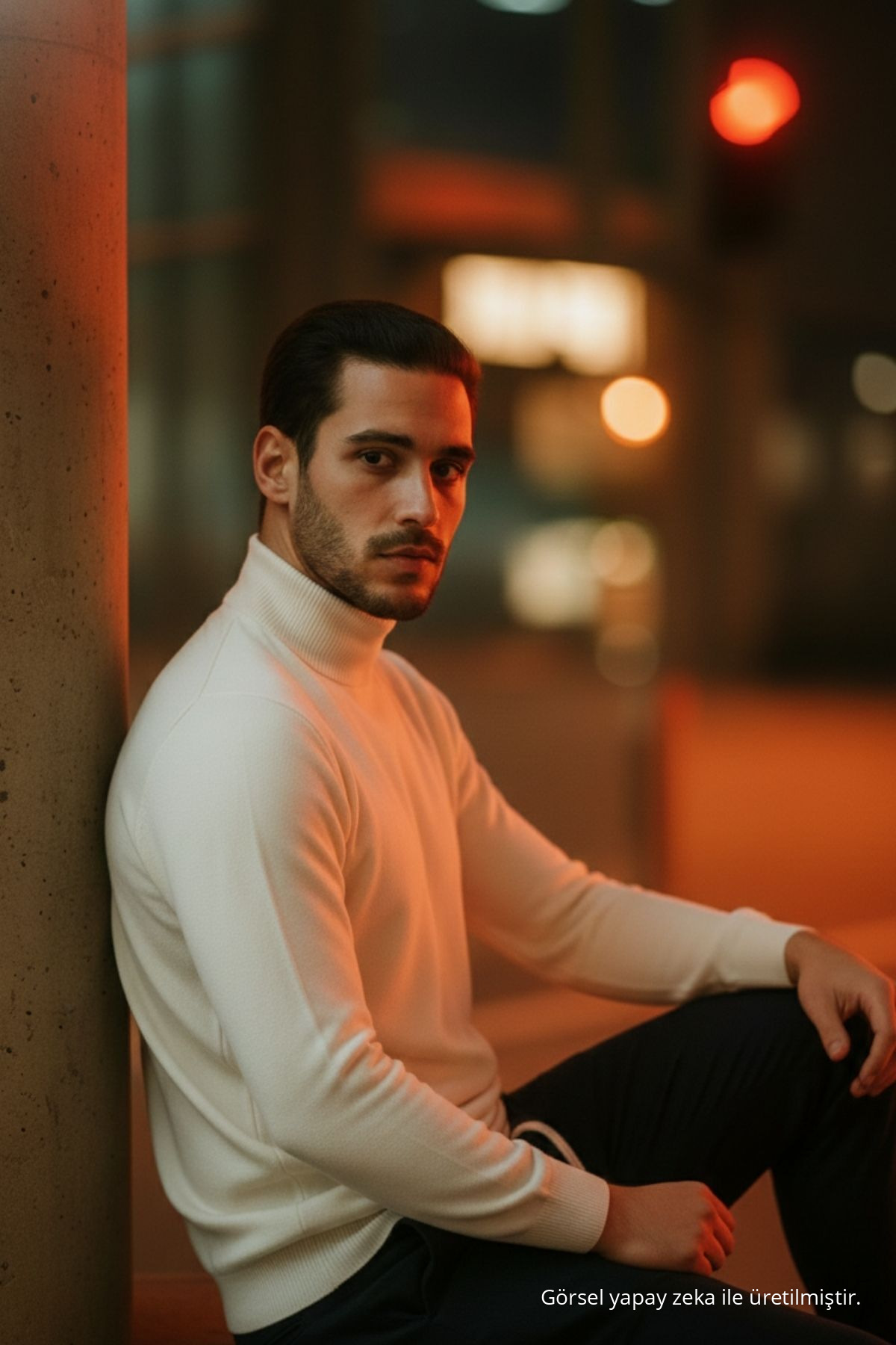 ژاکت بافتنی کرم یقه مردانه — کرم Bogazli-Kazak-8 — تصویر 6 از 7