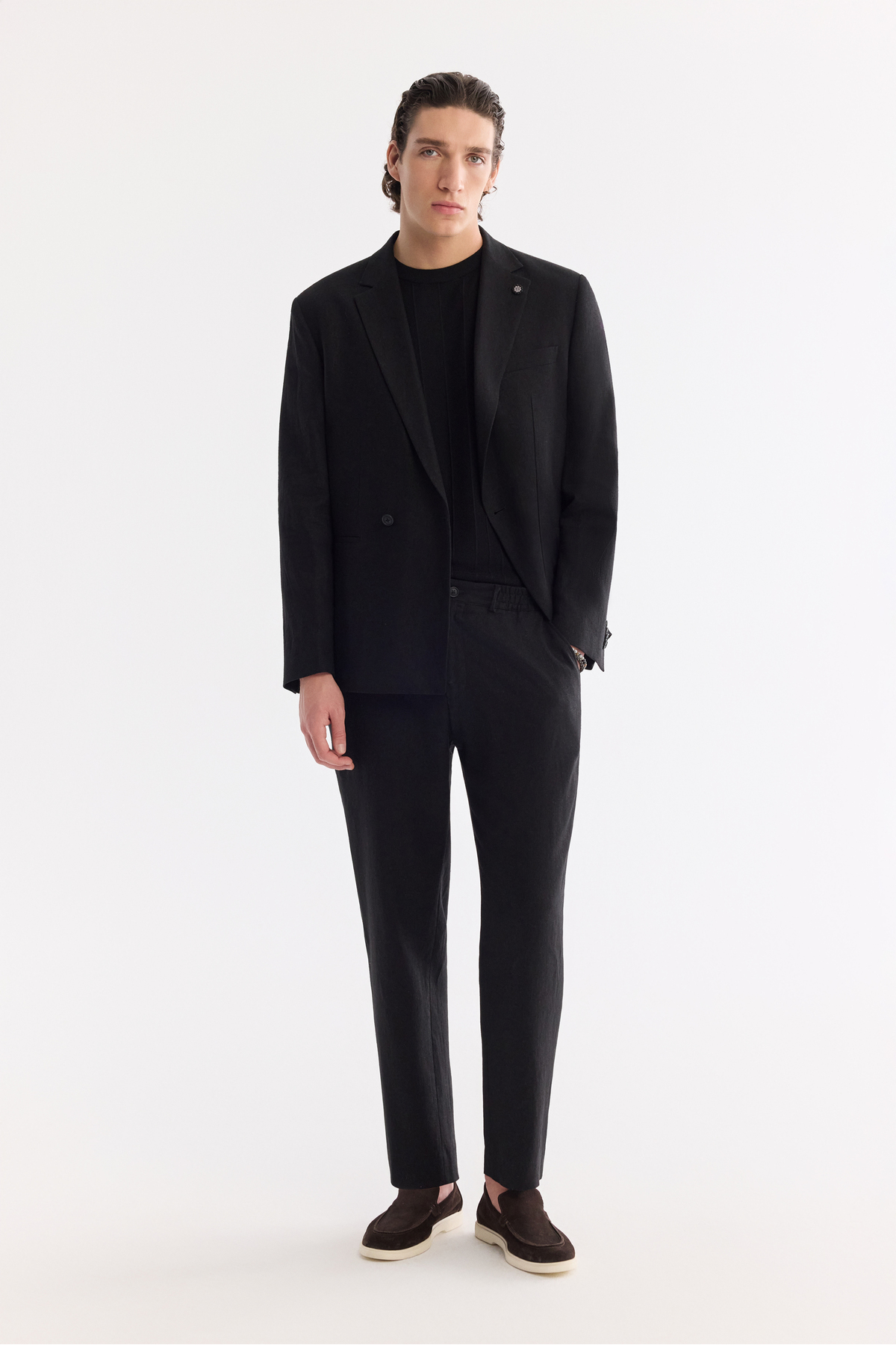 Erkek Siyah Beli Lastikli Keten Karışımlı Relaxed Fit Pantolon A61Y3204 — مشکی — تصویر 8 از 8