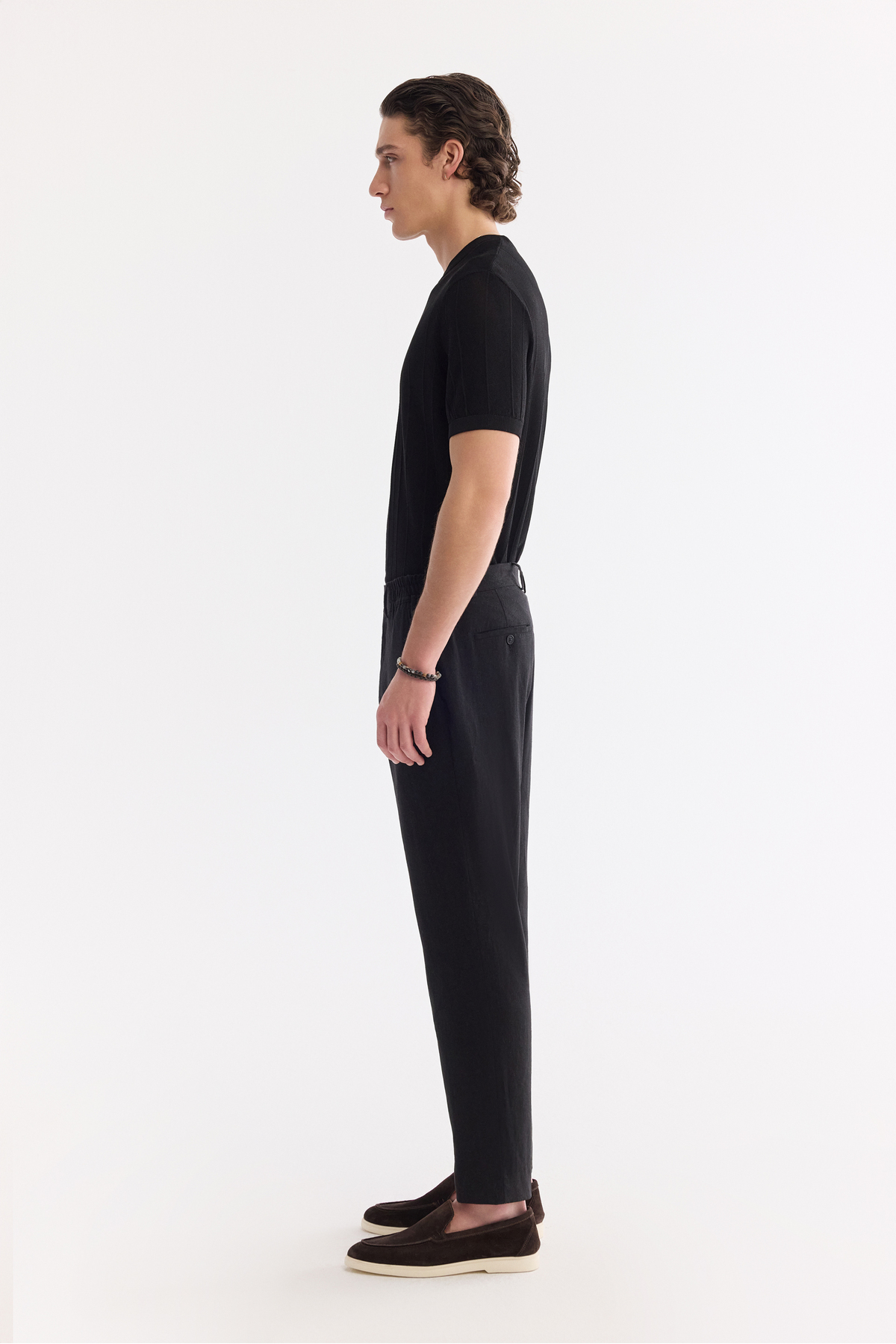 Erkek Siyah Beli Lastikli Keten Karışımlı Relaxed Fit Pantolon A61Y3204 — مشکی — تصویر 2 از 8