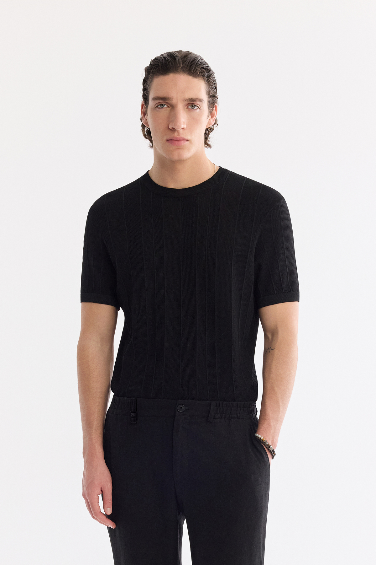 Erkek Siyah Beli Lastikli Keten Karışımlı Relaxed Fit Pantolon A61Y3204 — مشکی — تصویر 7 از 8