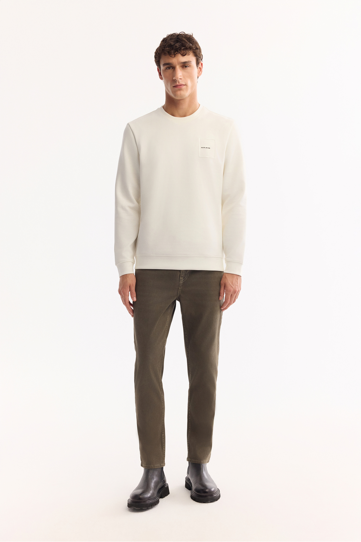 Erkek Ekru Bisiklet Yaka Pamuklu Bi-Stretch Baskılı Regular Fit Sweatshirt A52Y1261 — اکرو — تصویر 6 از 6