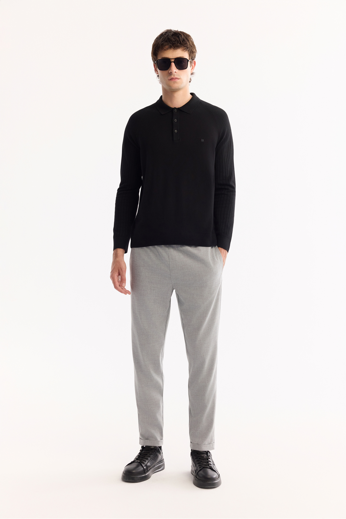 Erkek Siyah Polo Yaka Düğmeli Soft Touch Dokulu Triko Regular Fit Kazak A52Y5030 — مشکی — تصویر 6 از 6