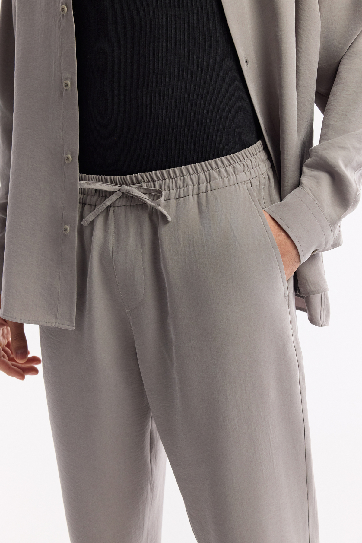 Erkek Nardo Gri Beli Lastikli Bağcıklı Soft Touch Relaxed Fit Pantolon A51Y3031 — خاکستری — تصویر 5 از 8