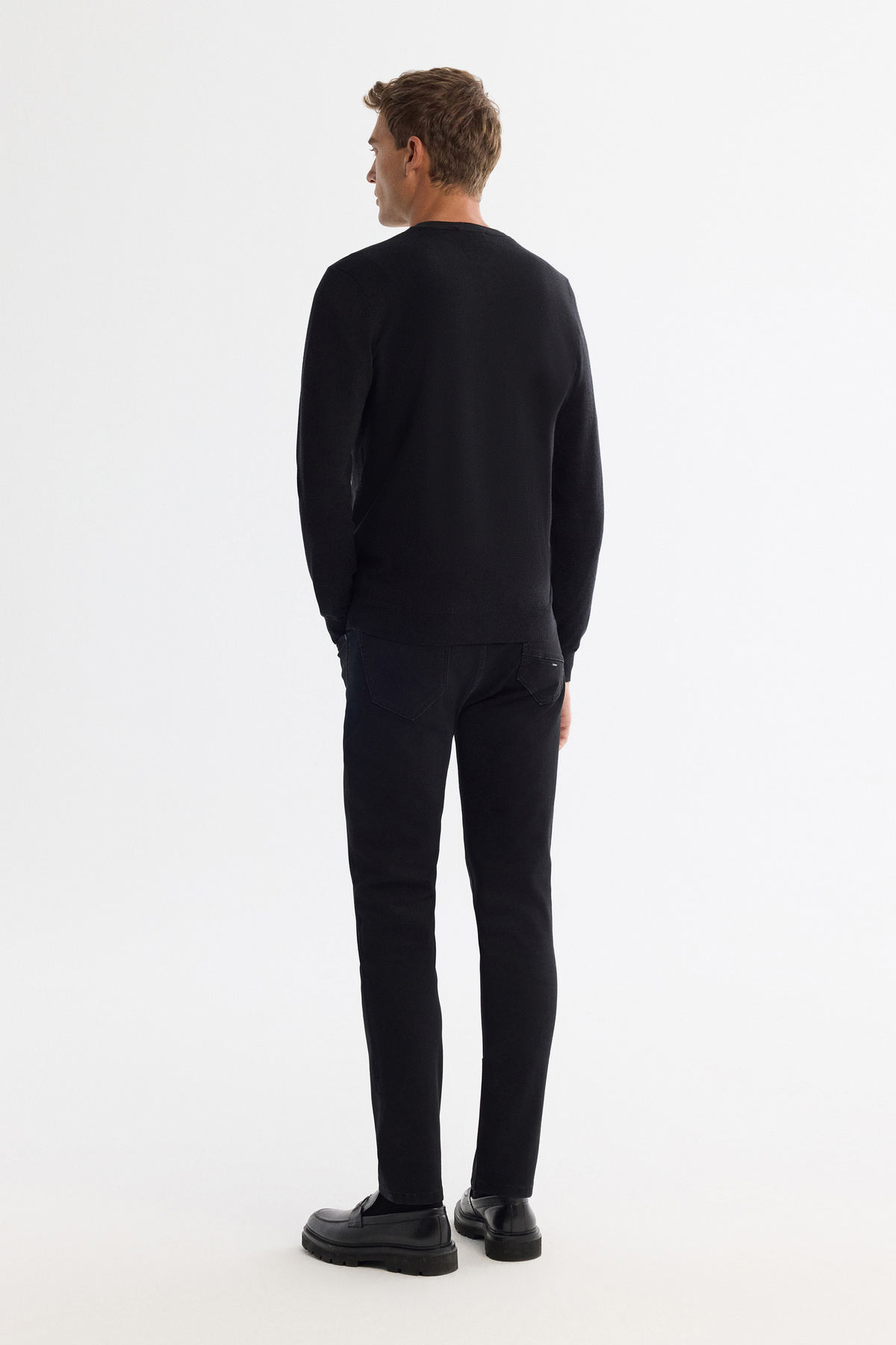 Erkek Siyah Viskon Bisiklet Yaka Triko Regular Fit Kazak B005132 — مشکی — تصویر 4 از 5