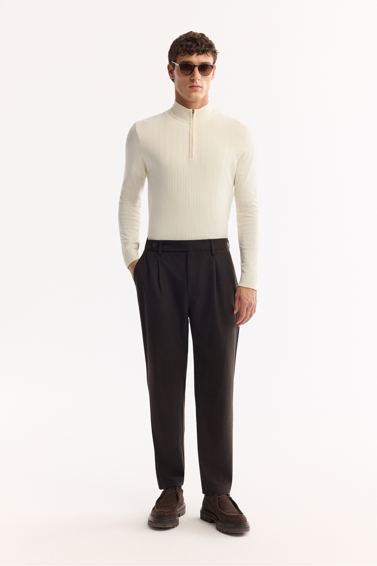 Erkek Kahverengi Klasik Bel Yün Karışımlı Soft Touch Carrot Fit Pantolon A52Y3012 — قهوه‌ای