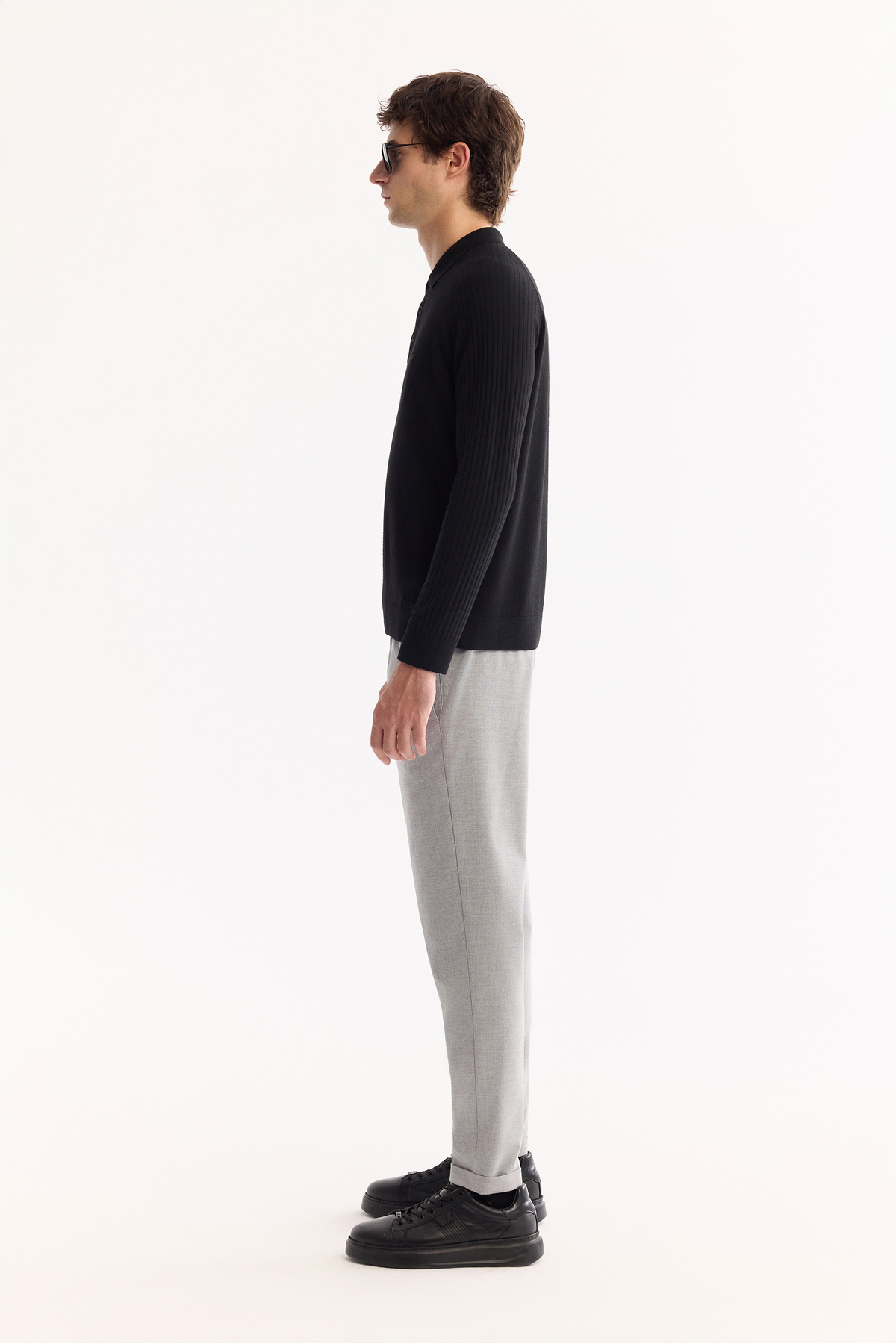 Erkek Siyah Polo Yaka Düğmeli Soft Touch Dokulu Triko Regular Fit Kazak A52Y5030 — مشکی — تصویر 3 از 6
