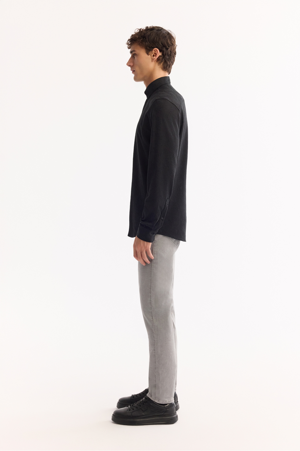 Erkek Siyah Düğmeli Yaka Jersey Regular Fit Gömlek A52Y2033 — مشکی — تصویر 3 از 7
