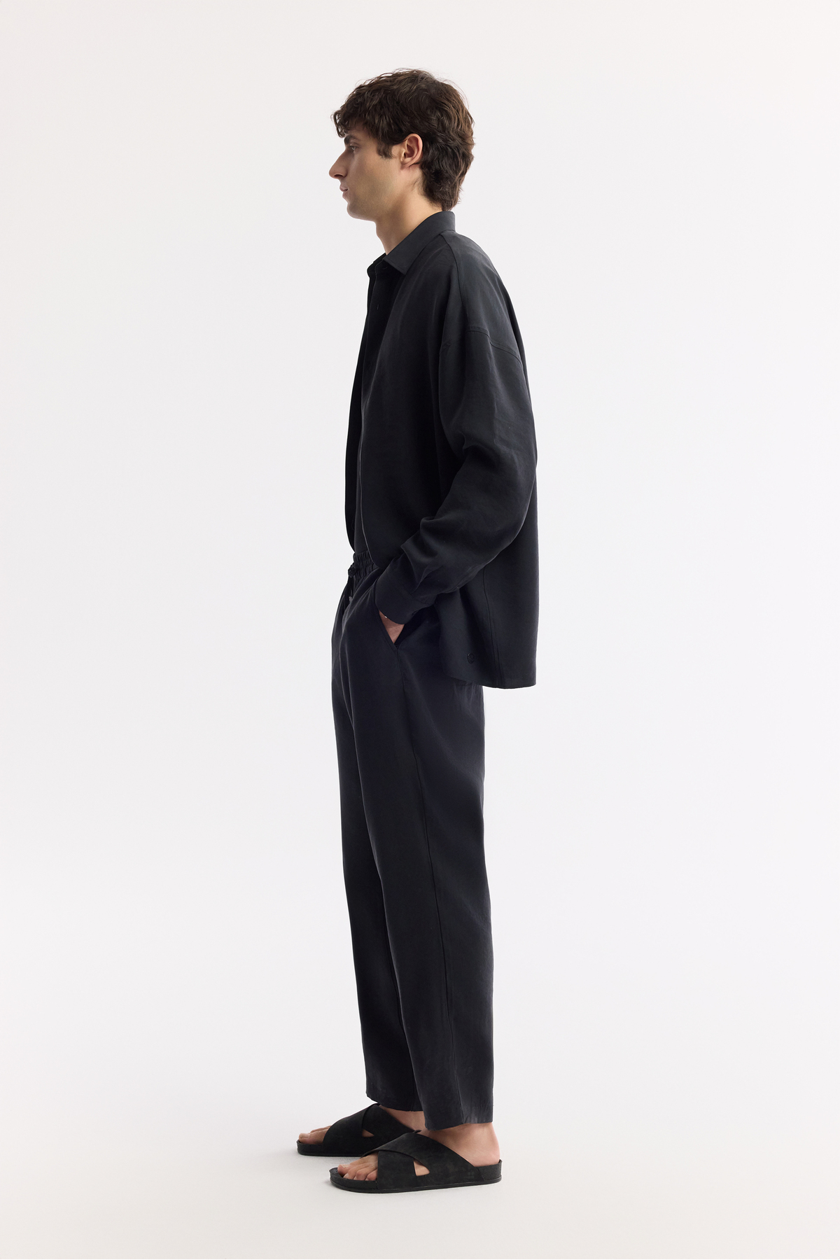 Erkek Siyah Beli Lastikli Bağcıklı Soft Touch Relaxed Fit Pantolon A51Y3031 — مشکی — تصویر 3 از 8