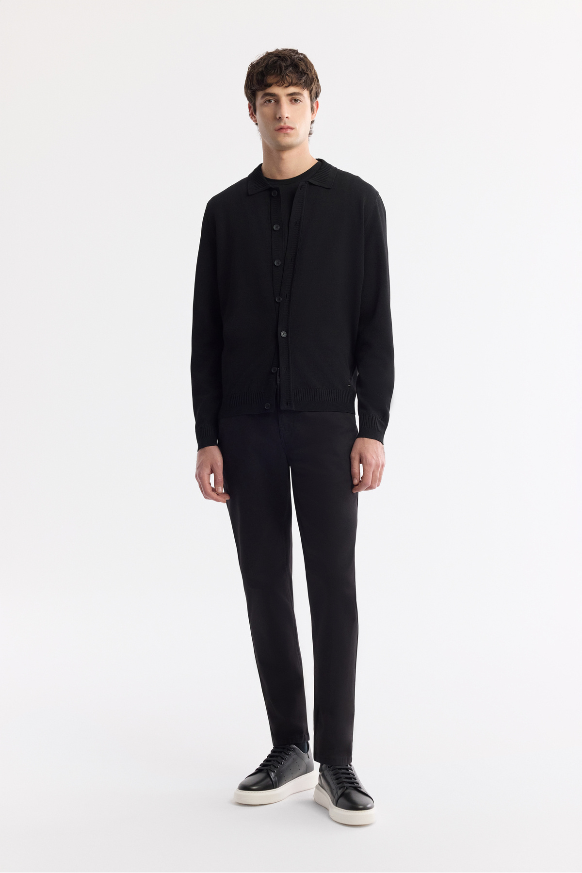 Erkek Siyah Polo Yaka Düğmeli Rayon Tüylenmeyen Triko Regular Fit Hırka A51Y5008 — مشکی — تصویر 5 از 8