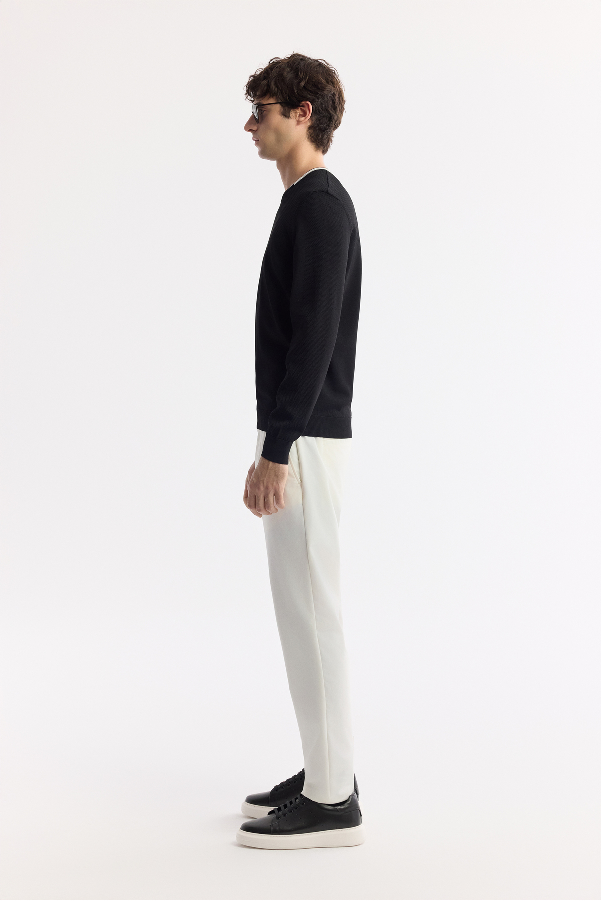 Erkek Siyah Bisiklet Yaka Dokulu Rayon Tüylenmeyen Regular Fit Triko Kazak A51Y5156 — مشکی — تصویر 3 از 6