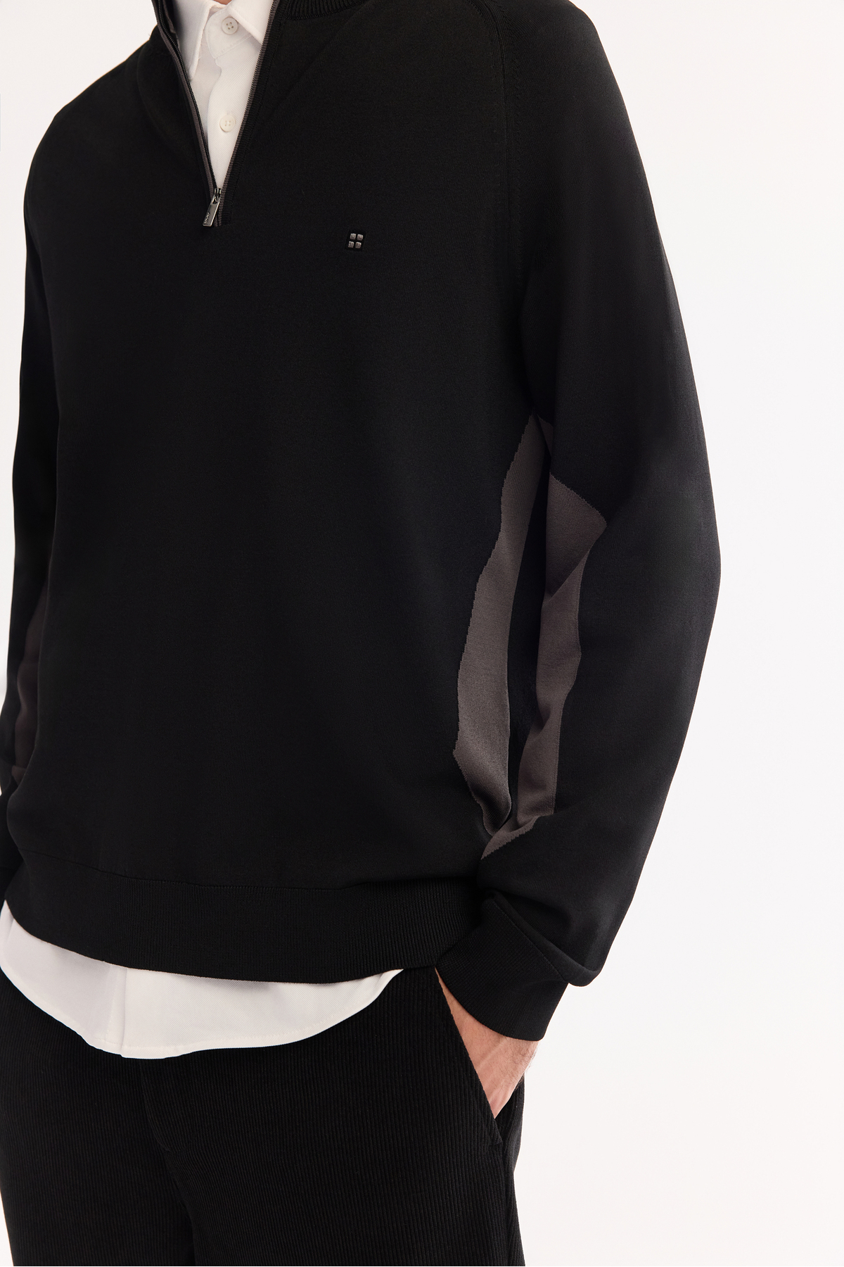 Erkek Siyah Dik Yaka Fermuarlı Rayon Tüylenmeyen Triko Regular Fit Kazak A52Y5020 — مشکی — تصویر 5 از 6