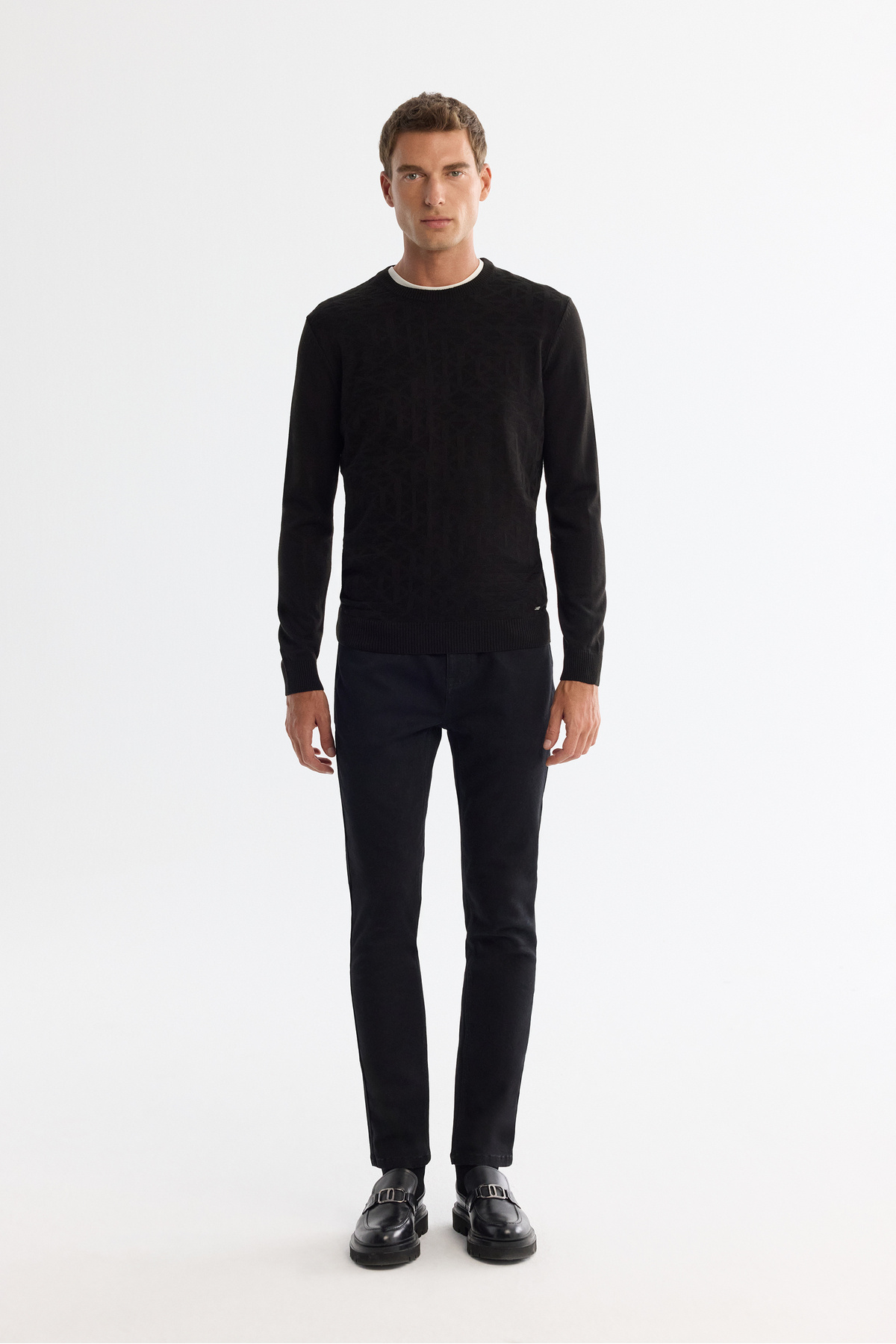Erkek Siyah Bisiklet Yaka Dokulu Regular Fit Triko Kazak E005110 — مشکی — تصویر 6 از 6