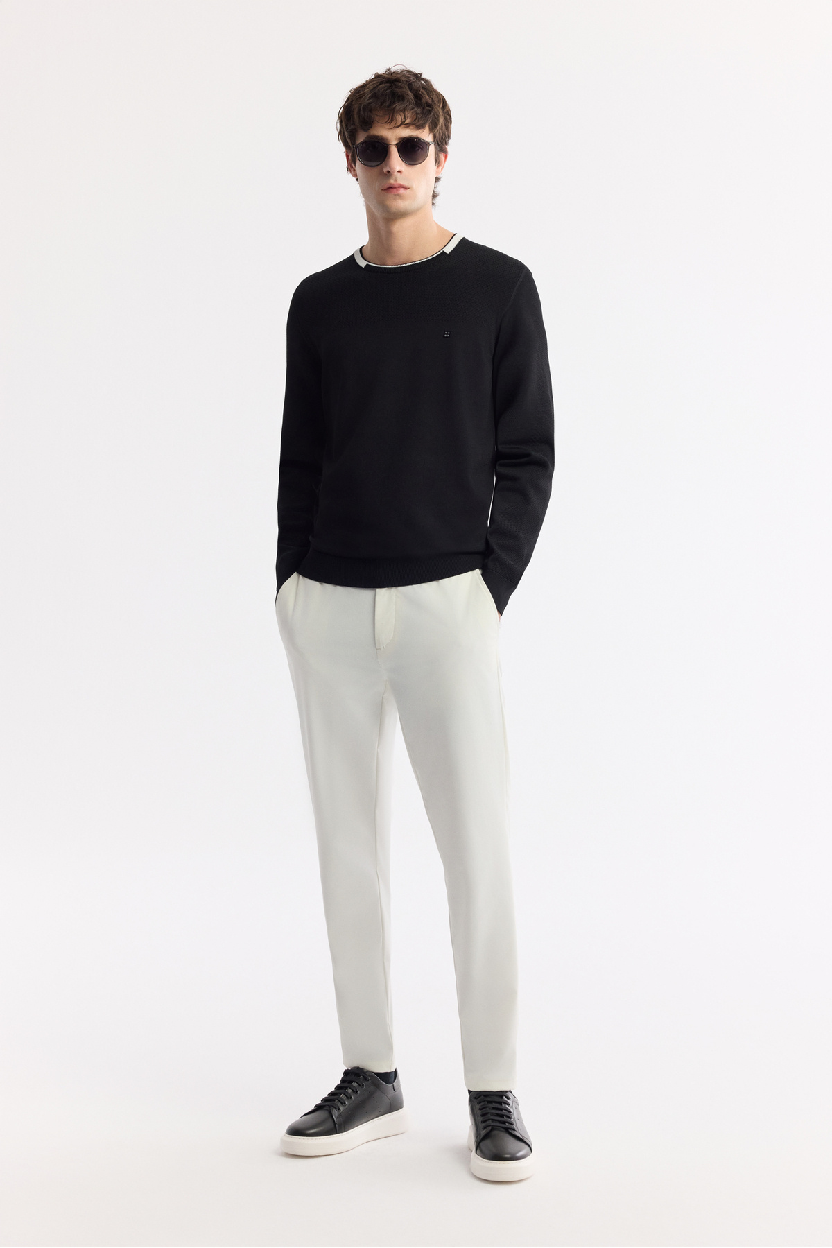 Erkek Siyah Bisiklet Yaka Dokulu Rayon Tüylenmeyen Regular Fit Triko Kazak A51Y5156 — مشکی — تصویر 6 از 6