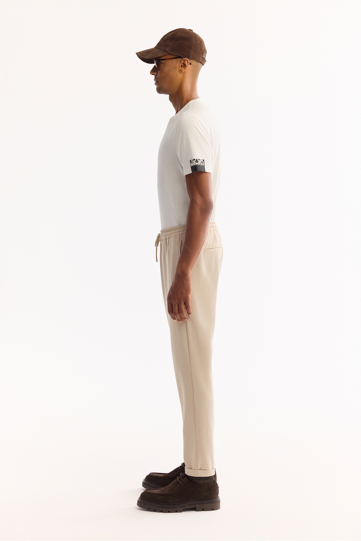 Erkek Bej Beli Lastikli Bağcıklı Duble Paça Jogger Relaxed Fit Pantolon E003000 — بژ — تصویر 2 از 6