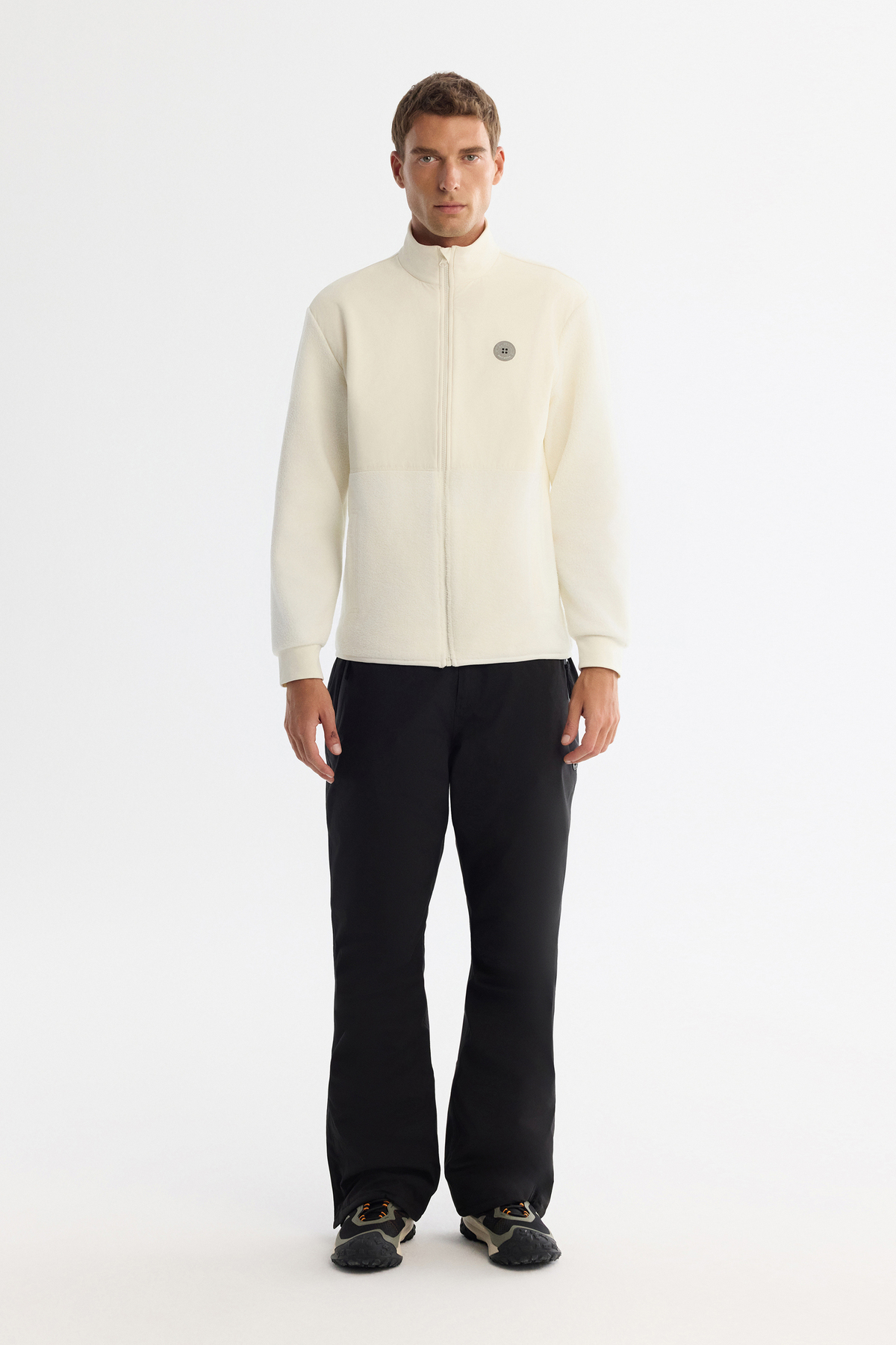 Erkek Ekru Dik Yaka Pamuklu Fermuarlı Polar Regular Fit Sweatshirt A42Y1311 — اکرو — تصویر 5 از 5