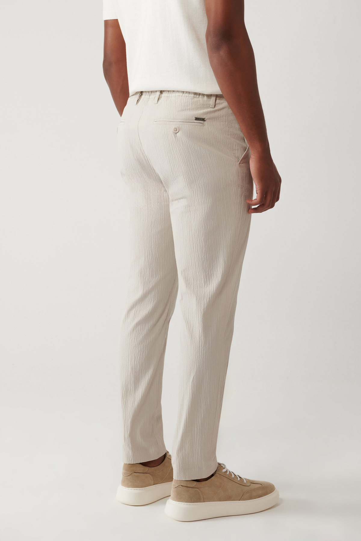 Erkek Bej Yandan Cepli Esnek Kumaşlı Gofreli Pamuklu Lightweight Relaxed Fit Pantolon A41Y3202 — بژ — تصویر 5 از 7