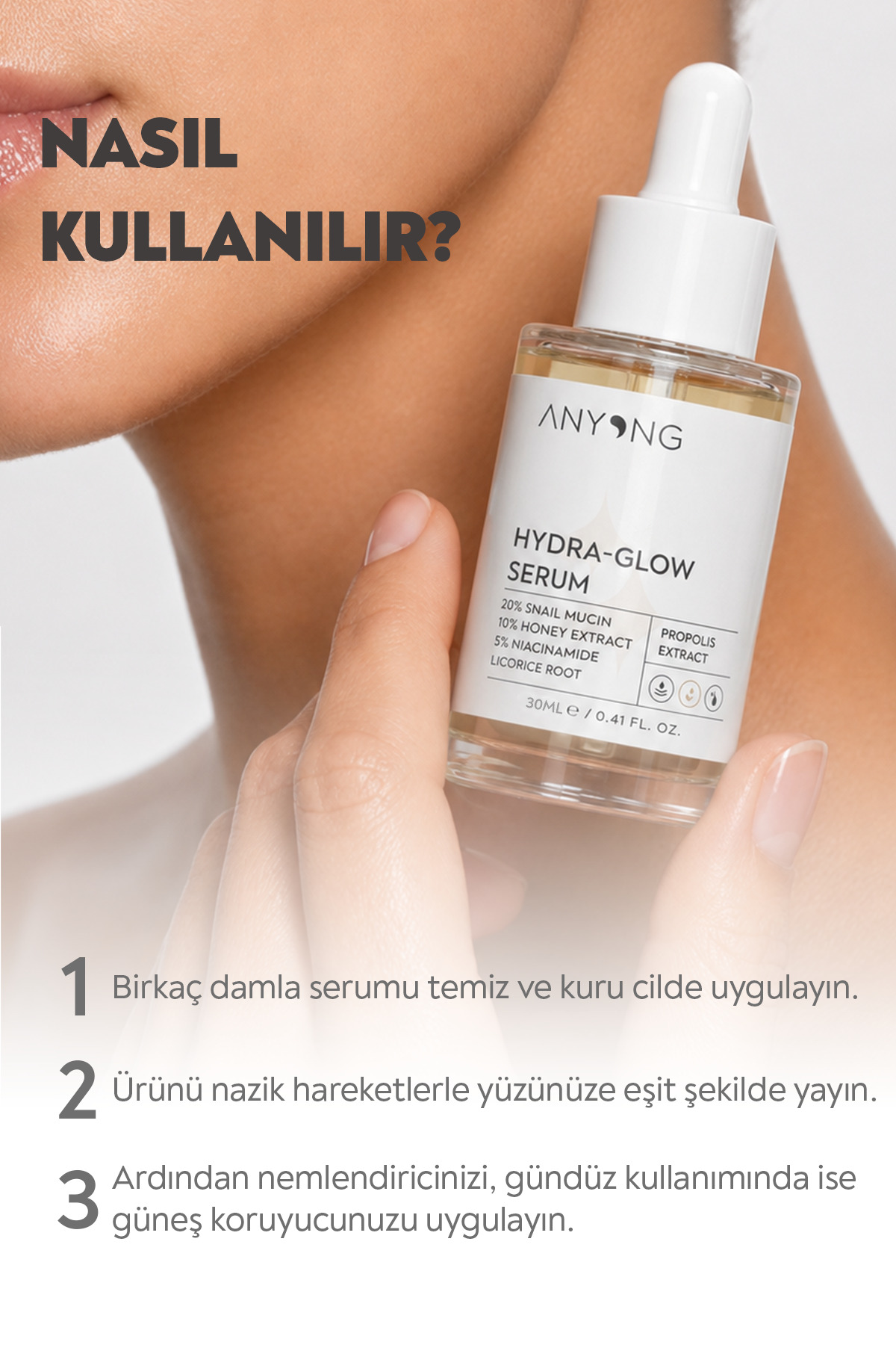 Nemlendirici, Aydınlatıcı, Yatıştırıcı, Canlandırıcı Serum 30 ML (SALYANGOZ ÖZÜ & BAL & NİASİNAMİD) — 8684221509355 — تصویر 6 از 8