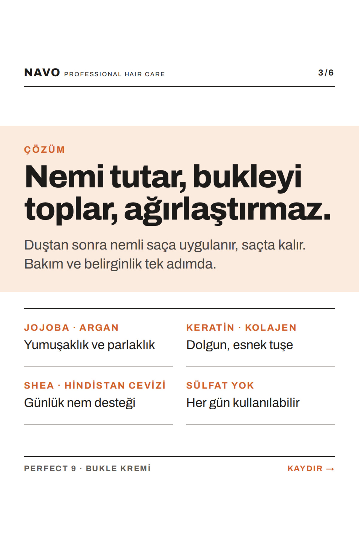 Bukle Belirginleştirici Durulanmayan Saç Kremi - Kıvırcık Saçlar İçin - Sülfatsız - 500ml — Navo-P9-01 — تصویر 4 از 8