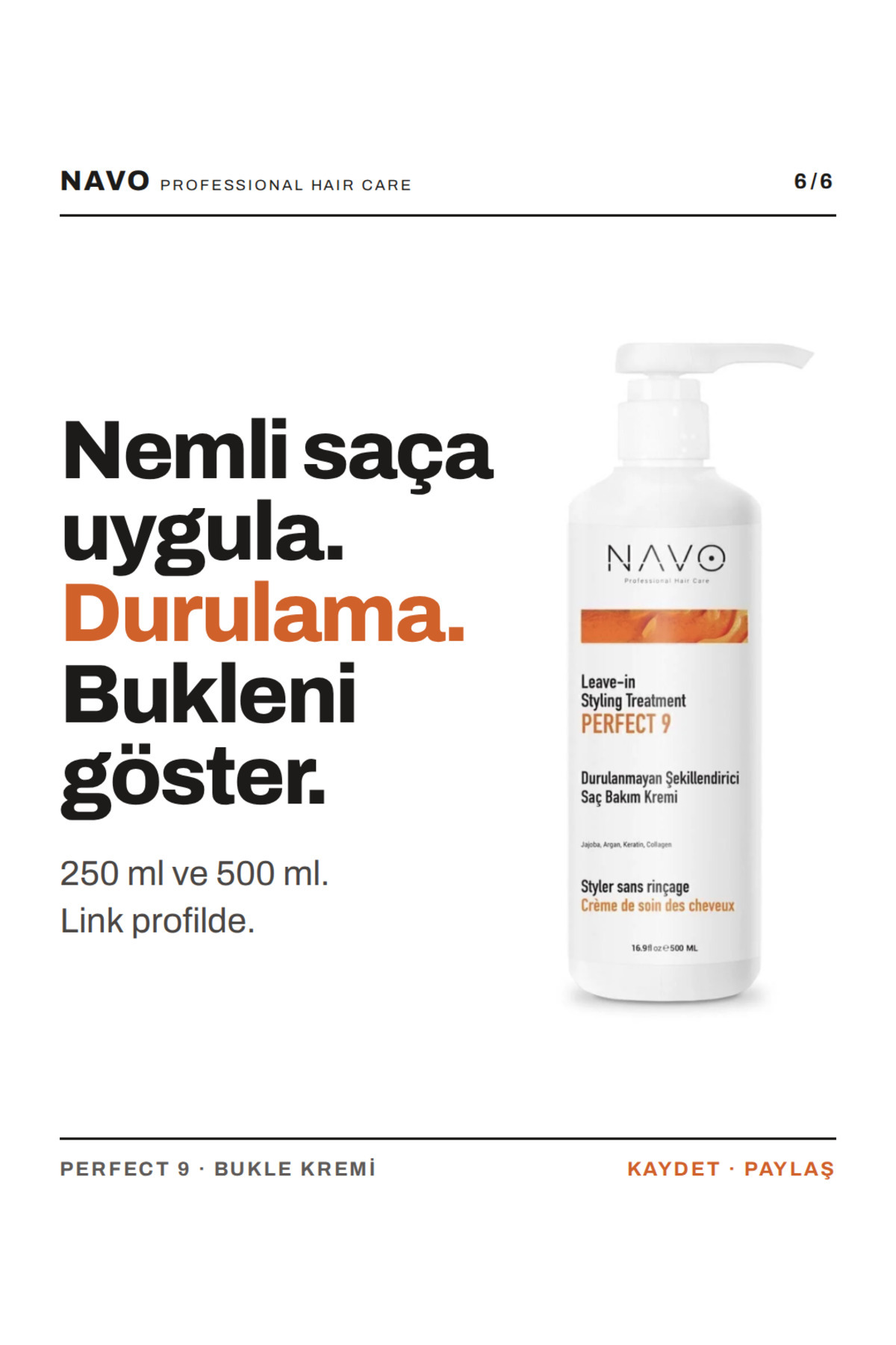 Bukle Belirginleştirici Durulanmayan Saç Kremi - Kıvırcık Saçlar İçin - Sülfatsız - 500ml — Navo-P9-01 — تصویر 7 از 8