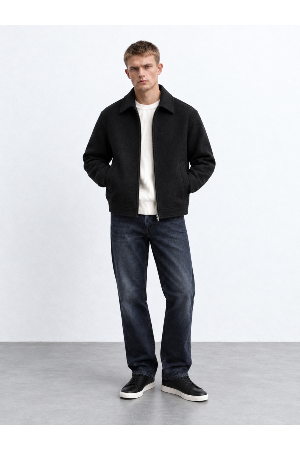 Düz Erkek Kaşe Ceket Mont — مشکی OHM233 — تصویر 2 از 5
