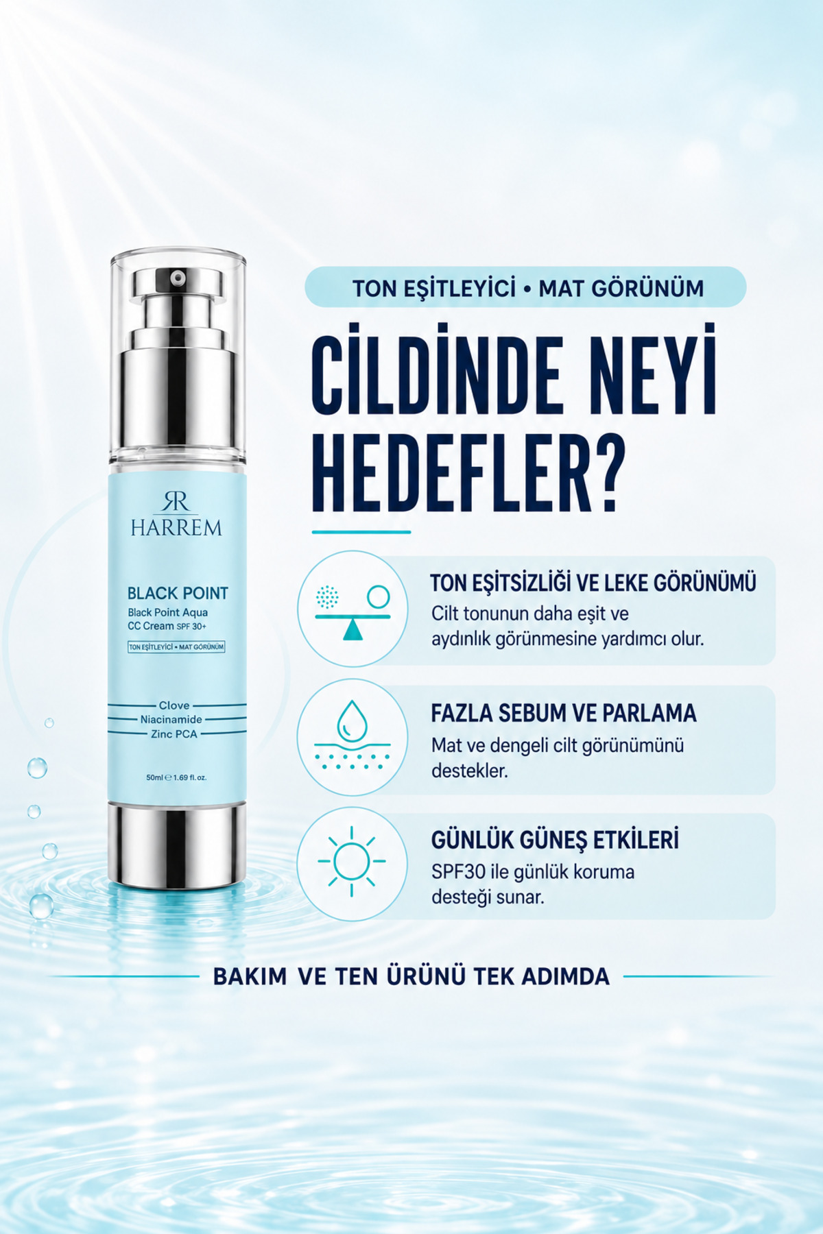 Akneli & Yağlı Karma Ciltler Için 30spf Güneş Koruyucu Cc Krem Black P.int 50ml — 00530 — تصویر 4 از 7
