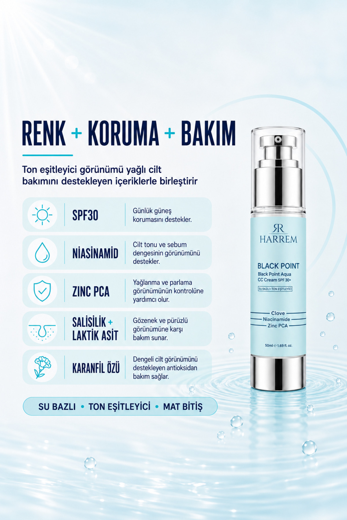 Akneli & Yağlı Karma Ciltler Için 30spf Güneş Koruyucu Cc Krem Black P.int 50ml — 00530 — تصویر 3 از 7