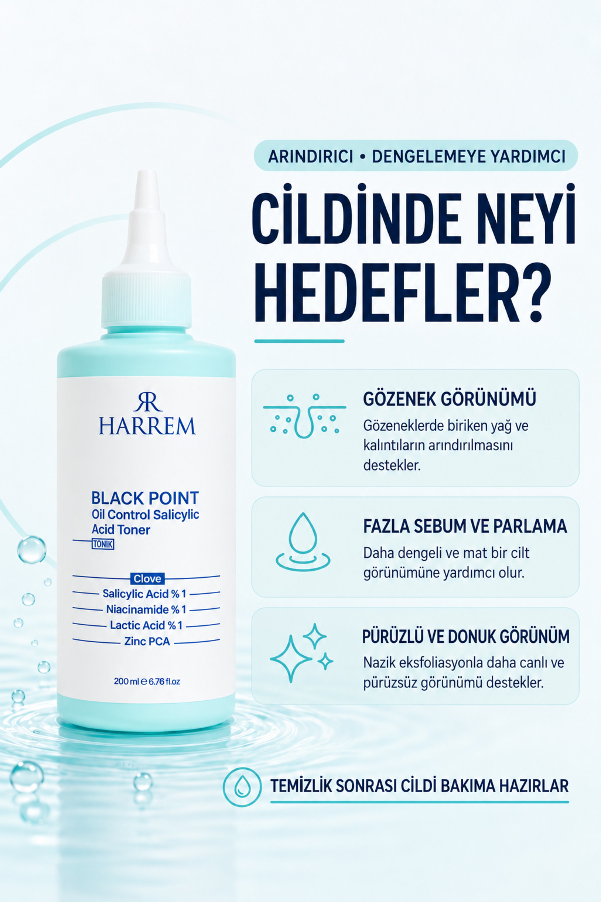 Akneli&yağlı Cilt Tipleri Için Saliyclic Acid Gözenek Sıkılaştırıcı Tonik 200 ml Black P.int — 00538 — تصویر 3 از 7