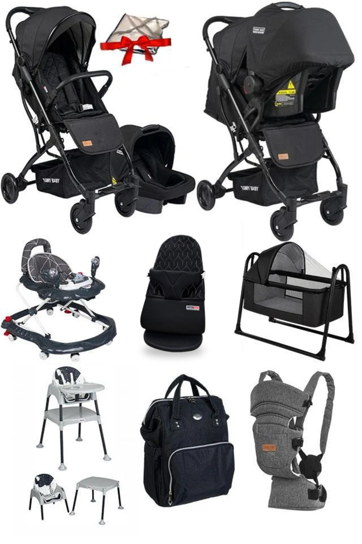 Tommybaby 10 Parça Bebek Çeyiz Seti Kabin Travel Bebek Arabası Puset Beşik Yürüteç Mama Sandalyesi Ana Kucağı