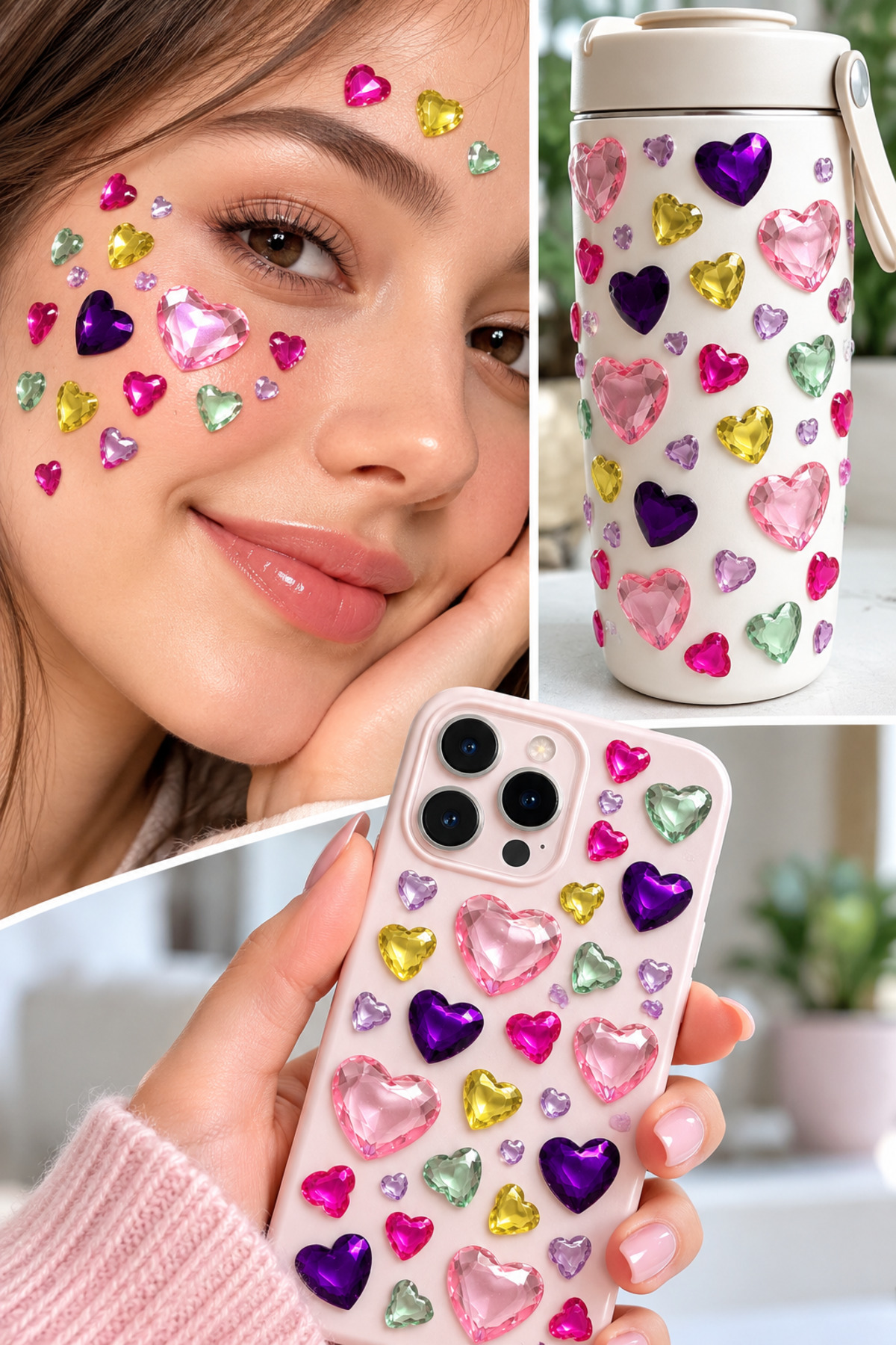 Taş Kalp Sticker Yapışkanlı Saç, Yüz, Tırnak Işıltılı Vücut Ve Süs Taşı Dekor Rhinestone Işıltılı inci Boncuk Makyaj Nail Art Okul Defter Kitap Süs — رنگارنگ SBLON-MİN860 — تصویر 2 از 2