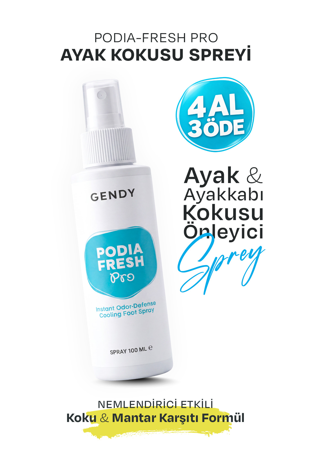 GENDY Podia-Fresh Pro - Ayak ve Ayakkabı Kokusu Önleyici, Bakteri Karşıtı ve Anında Ferahlatıcı Ayak Bakım Spreyi 100 ML — GENDY-SPR-PFP
