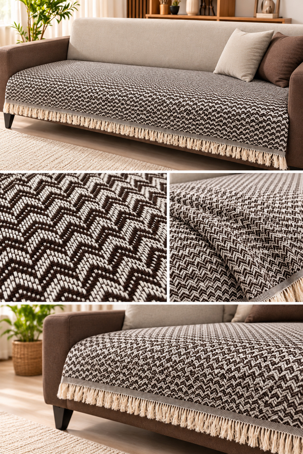 %100 Pamuk Kaymaz Koltuk Örtüsü 90x200 cm Saçaklı Dokuma Koltuk Şalı