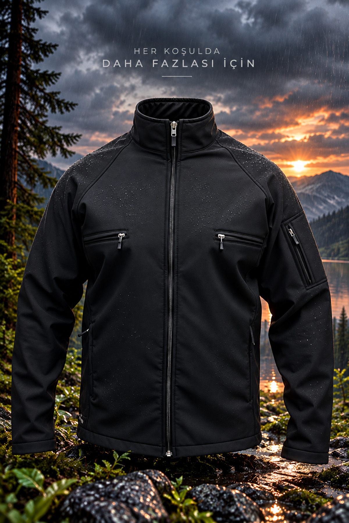 Softshell içi Polarlı Su Geçirmez Ceket Rüzgar Geçirmez Kışlık Erkek Mont Siyah — مشکی 630 — تصویر 3 از 5
