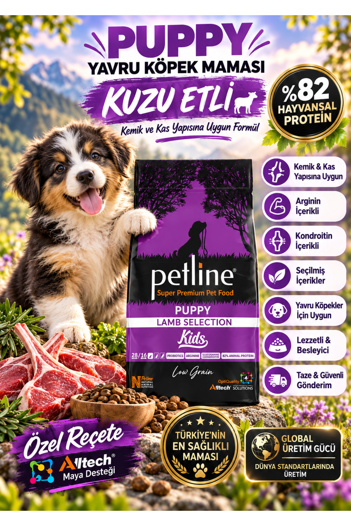 Petline Kemik Ve Kas Gelişimini Destekleyici Kuzu Etli Yavru Köpek Maması 3 Kg - Kids