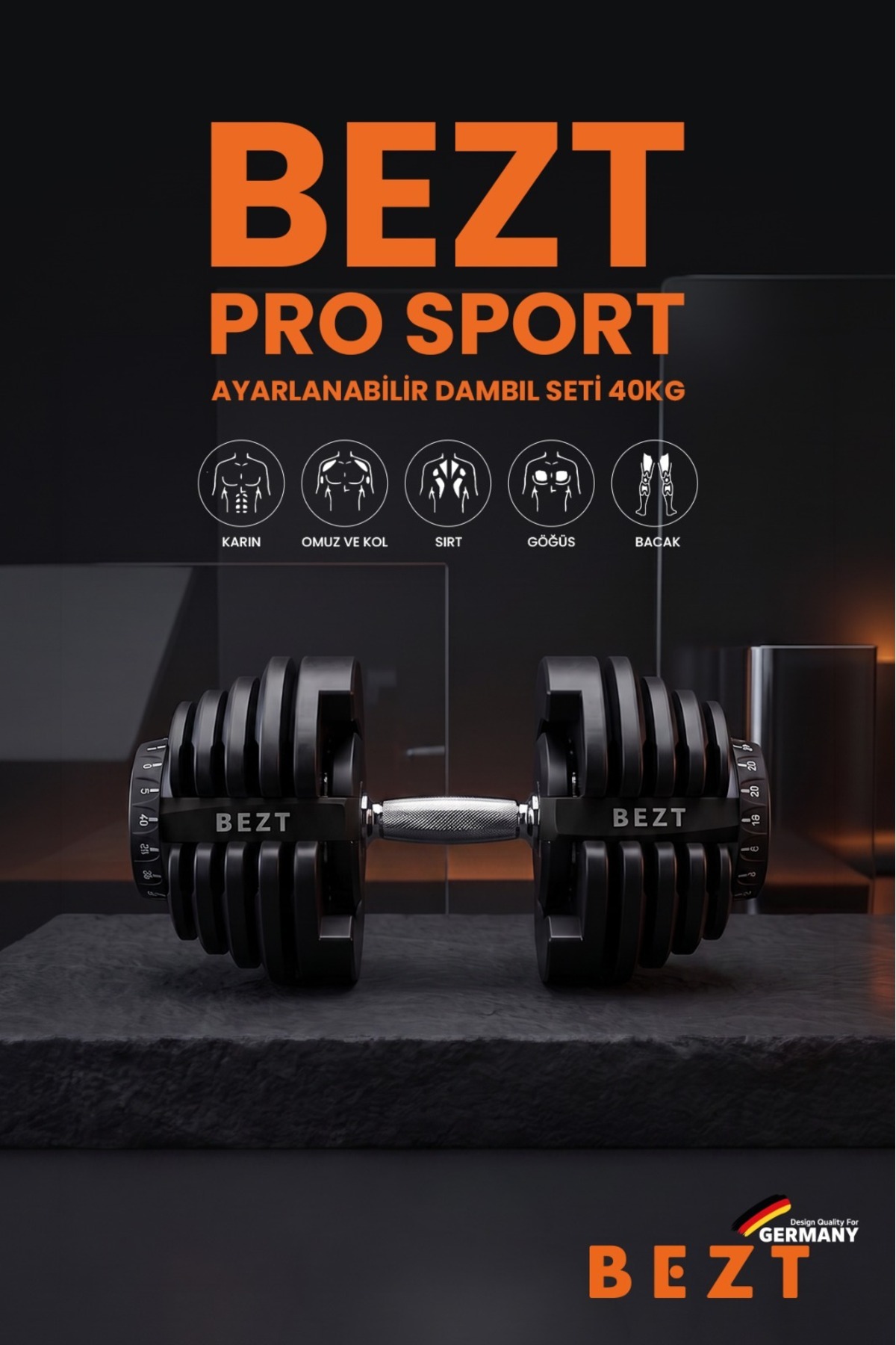 Bezt Pro Sports Profesyonel 40 KG Siyah Dambıl Ayarlanabilir Ağırlık Seti