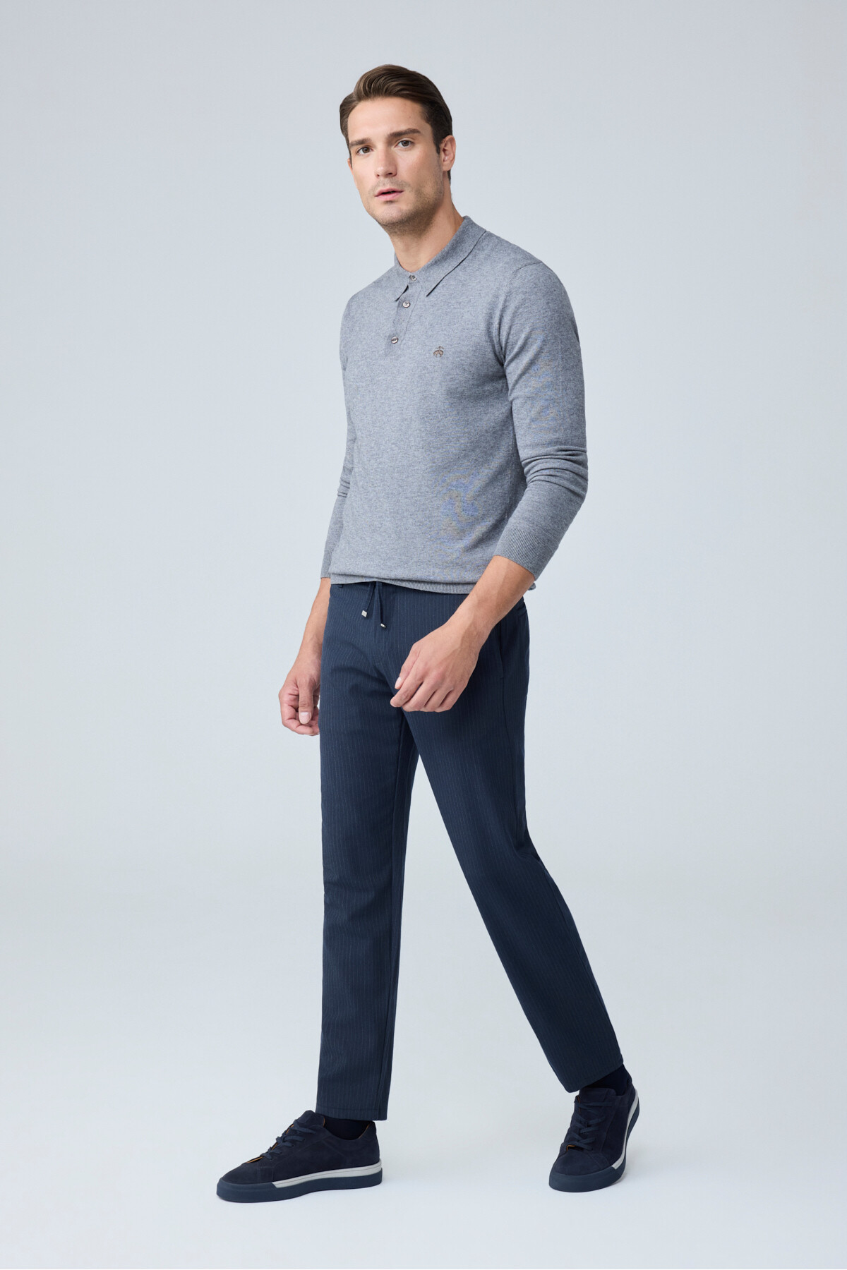 Erkek Comfort Fit Lacivert Çizgili Jogger Pantolon Esnek Kumaş 0247DNGR — سرمه‌ای — تصویر 2 از 8