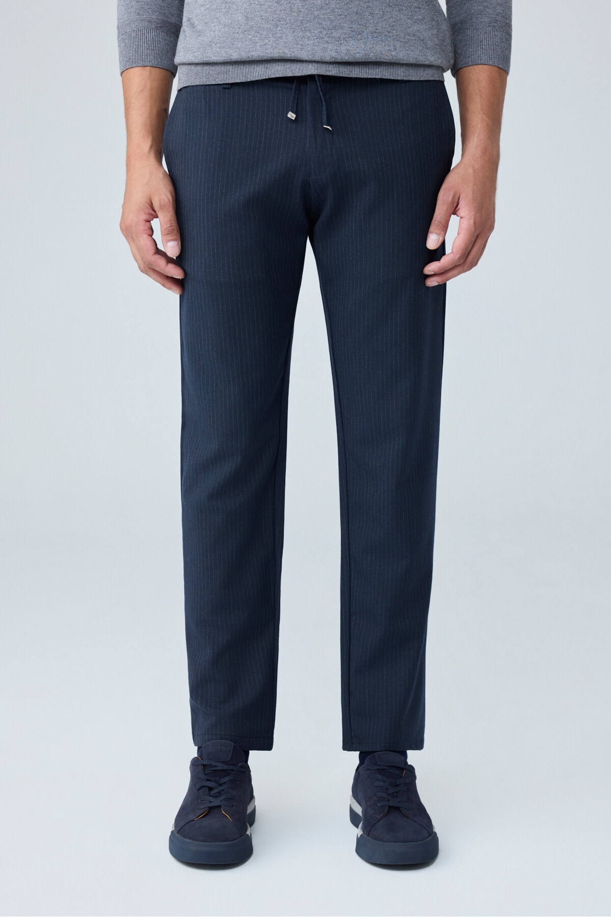 Erkek Comfort Fit Lacivert Çizgili Jogger Pantolon Esnek Kumaş 0247DNGR — سرمه‌ای — تصویر 3 از 8
