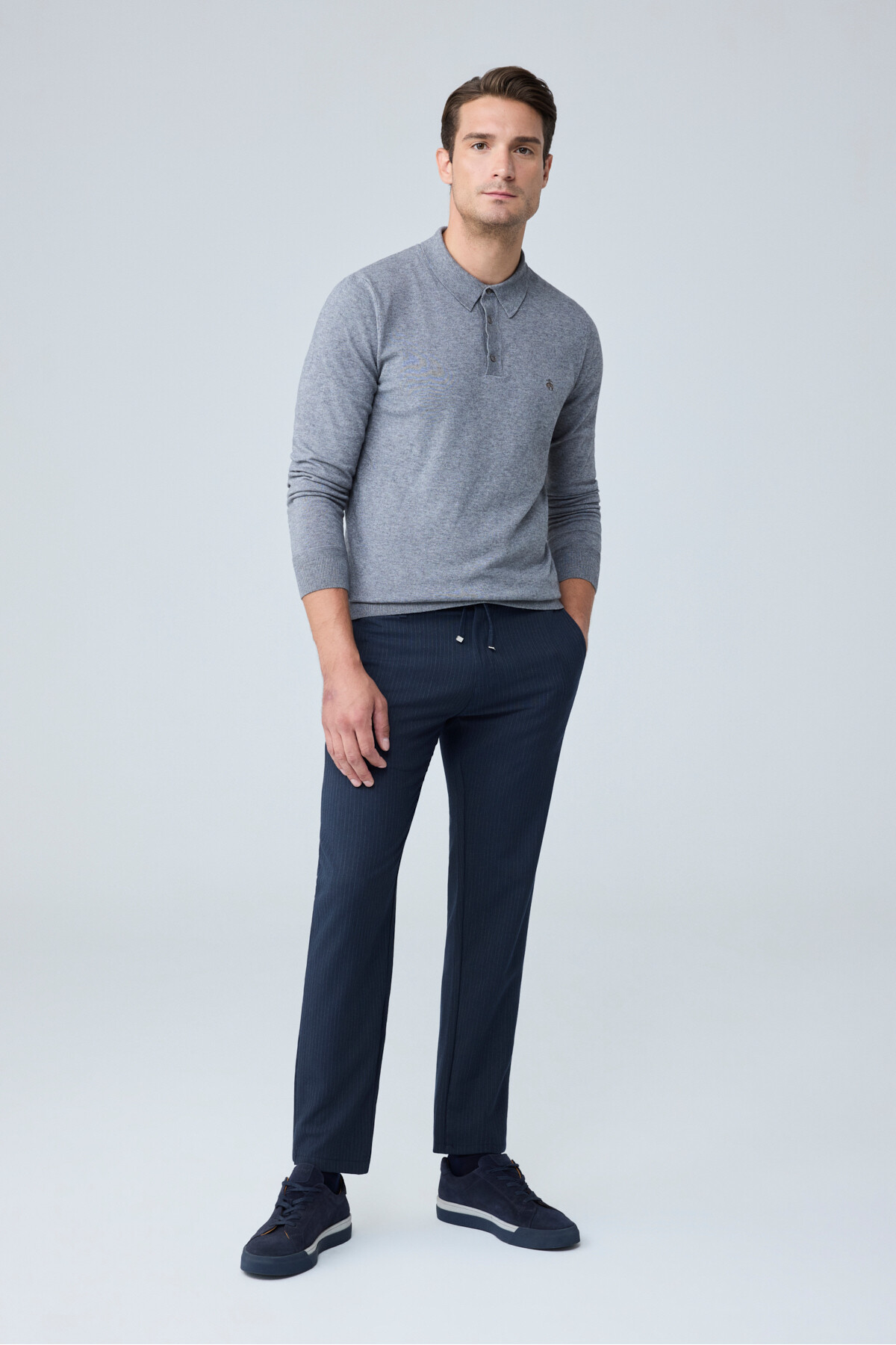 Erkek Comfort Fit Lacivert Çizgili Jogger Pantolon Esnek Kumaş 0247DNGR — سرمه‌ای — تصویر 4 از 8
