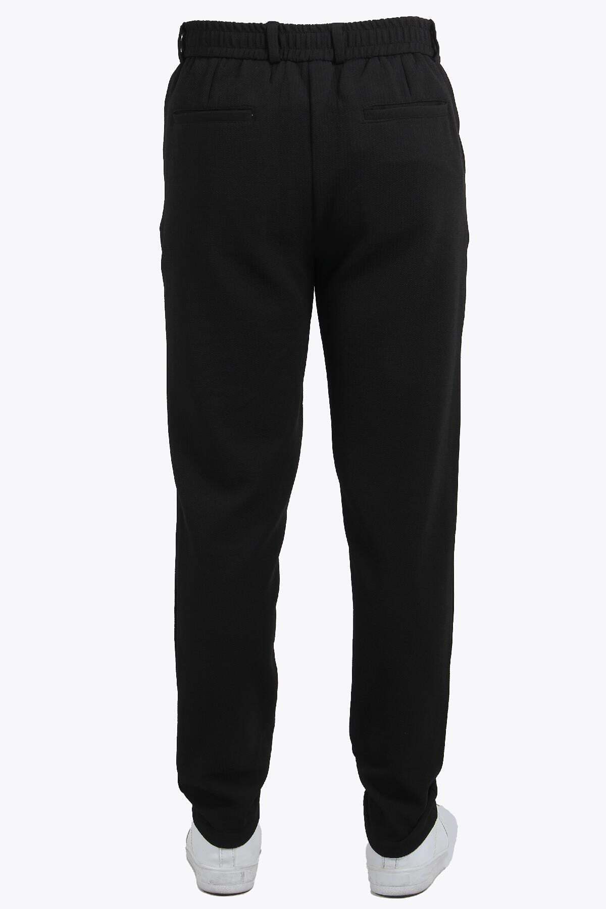 939 Tırtıklı Kumaş Beli Lastikli Pantolon — مشکی 751E24Y005 — تصویر 5 از 5
