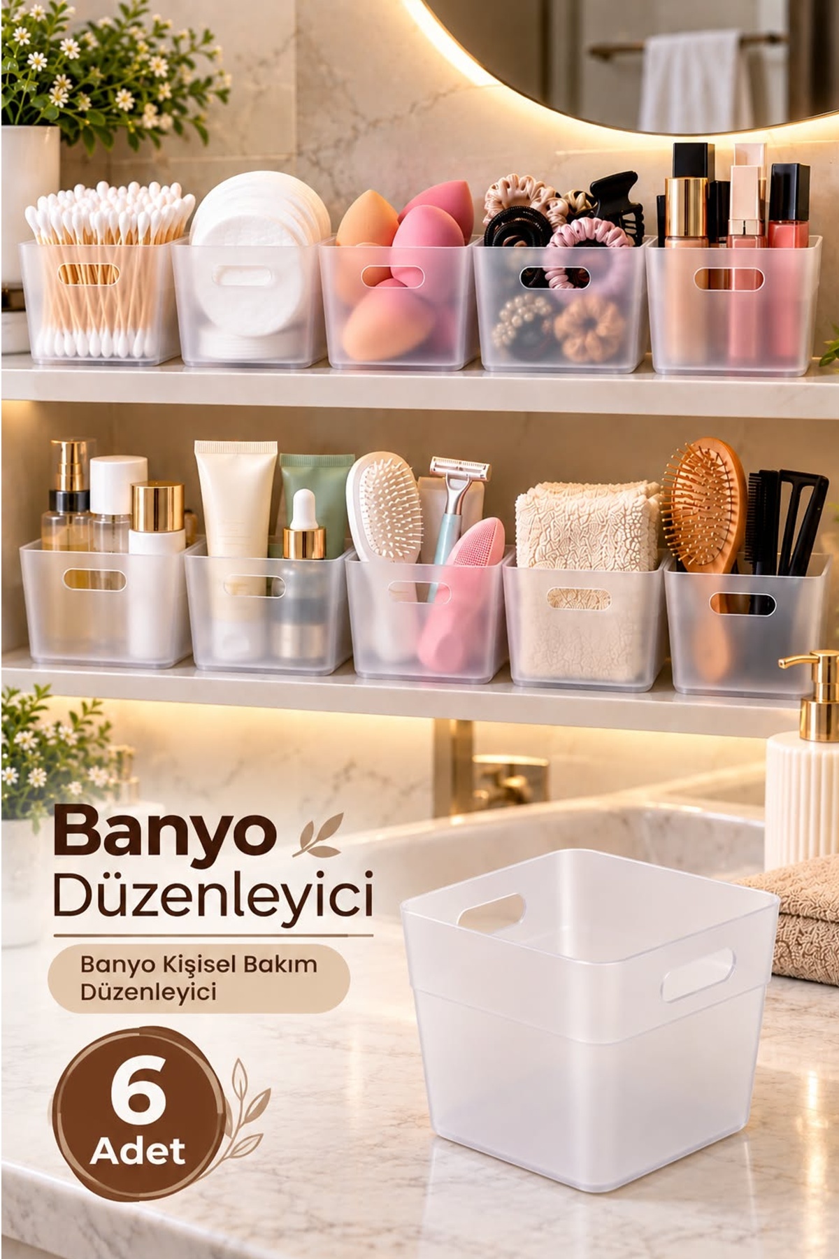 İndirimKap 6 Adet Banyo Organizeri Dolap Düzenleyici Banyo Diş Ipi & Kulak Pamuğu & Pamuk & Takı Saklama Kutusu