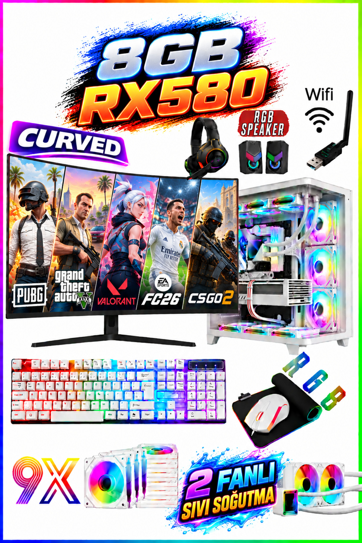Dmc N125x Win11 Ryzen 5 5500 16GB 500GB HDD,256GB SSD,8GB RX580,23.8\"Sıvı Soğutmalı Masaüstü Bilgisayar