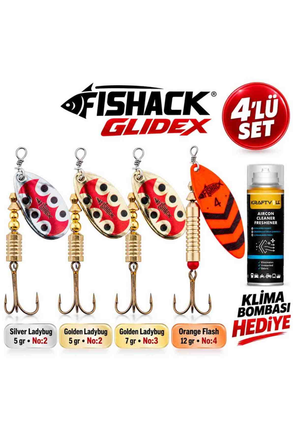 GlideX 4'lü Döner Kaşık Seti + Klima Bombası Hediye - Silver Ladybug 5 gr No:2 + Golden Lady