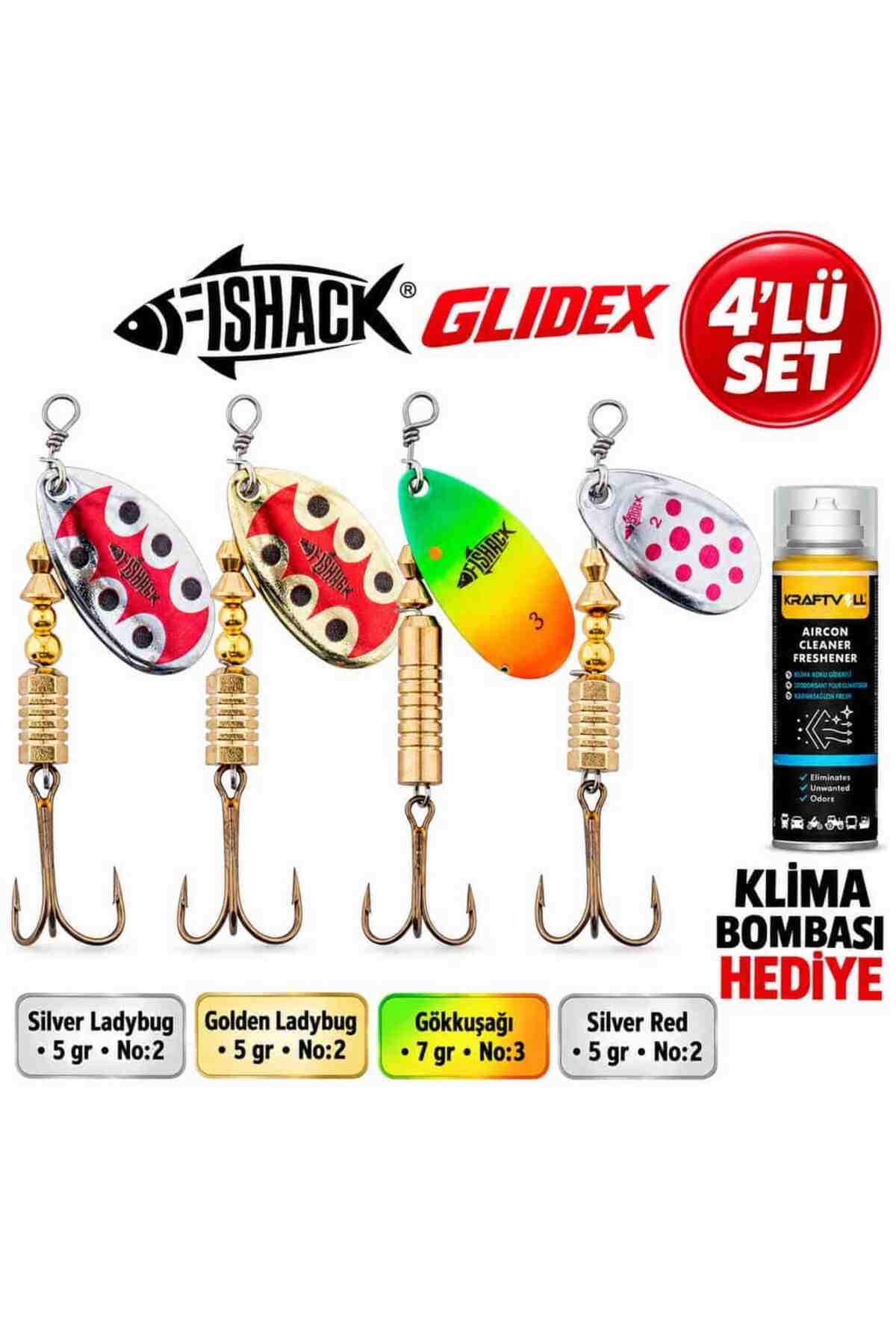 GlideX 4'lü Döner Kaşık Seti + Klima Bombası Hediye - Silver Ladybug 5 gr No:2 + Golden Lady
