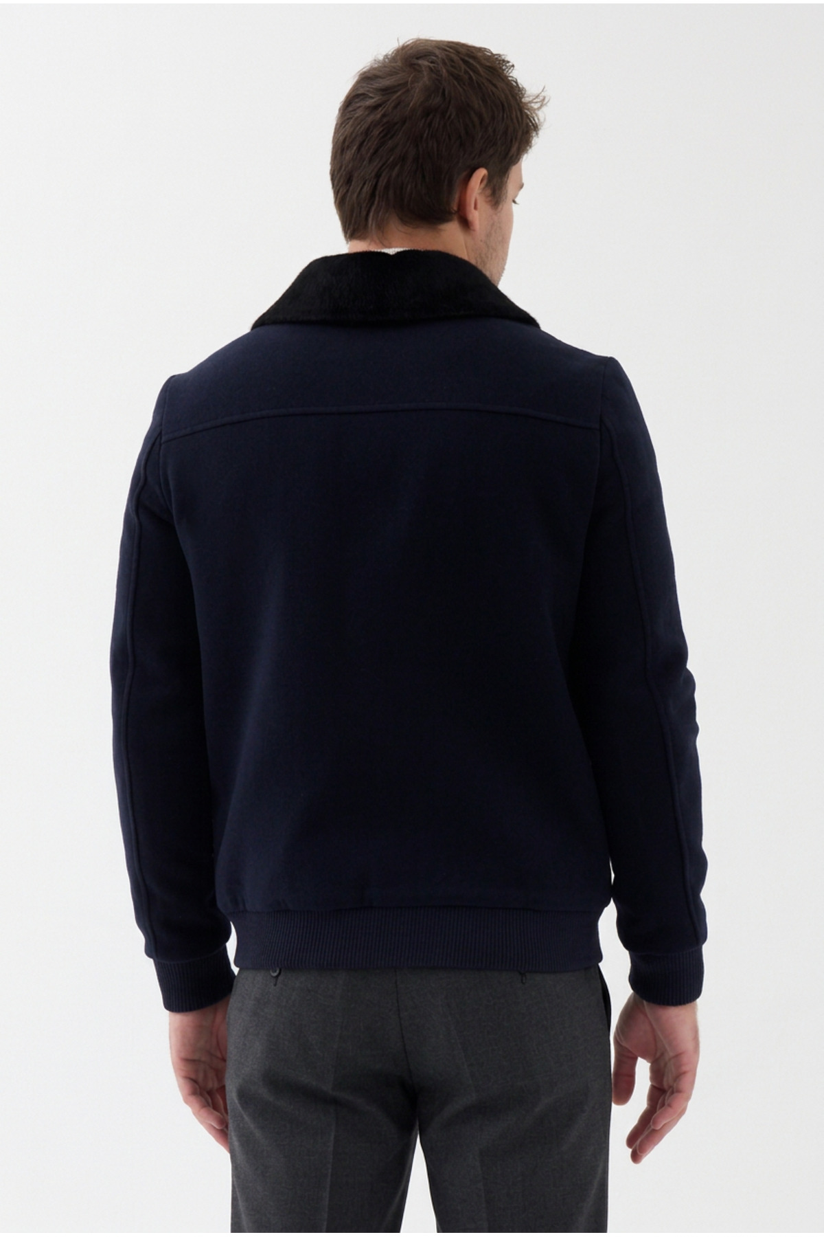 Bergamo Erkek Lacivert Fermuarlı Eteği Ribanalı Yakası Kürklü Slim Fit Kısa Kaşe Mont — سرمه‌ای 9820 BERGAMO — تصویر 7 از 7