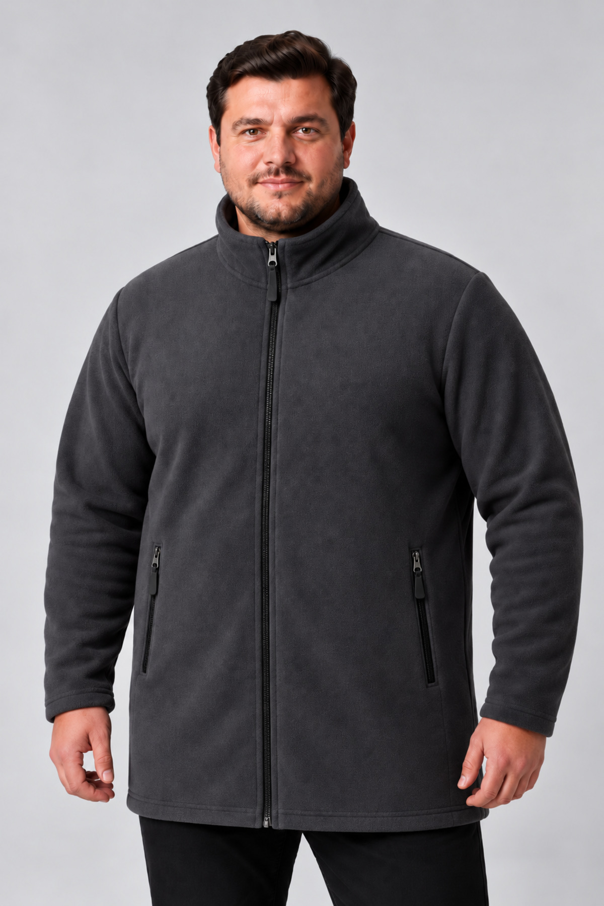 Regular Fit Dik Yaka Tam Fermuarlı Büyük Beden Polar Hırka Erkek HIRKA — رنگارنگ 856101