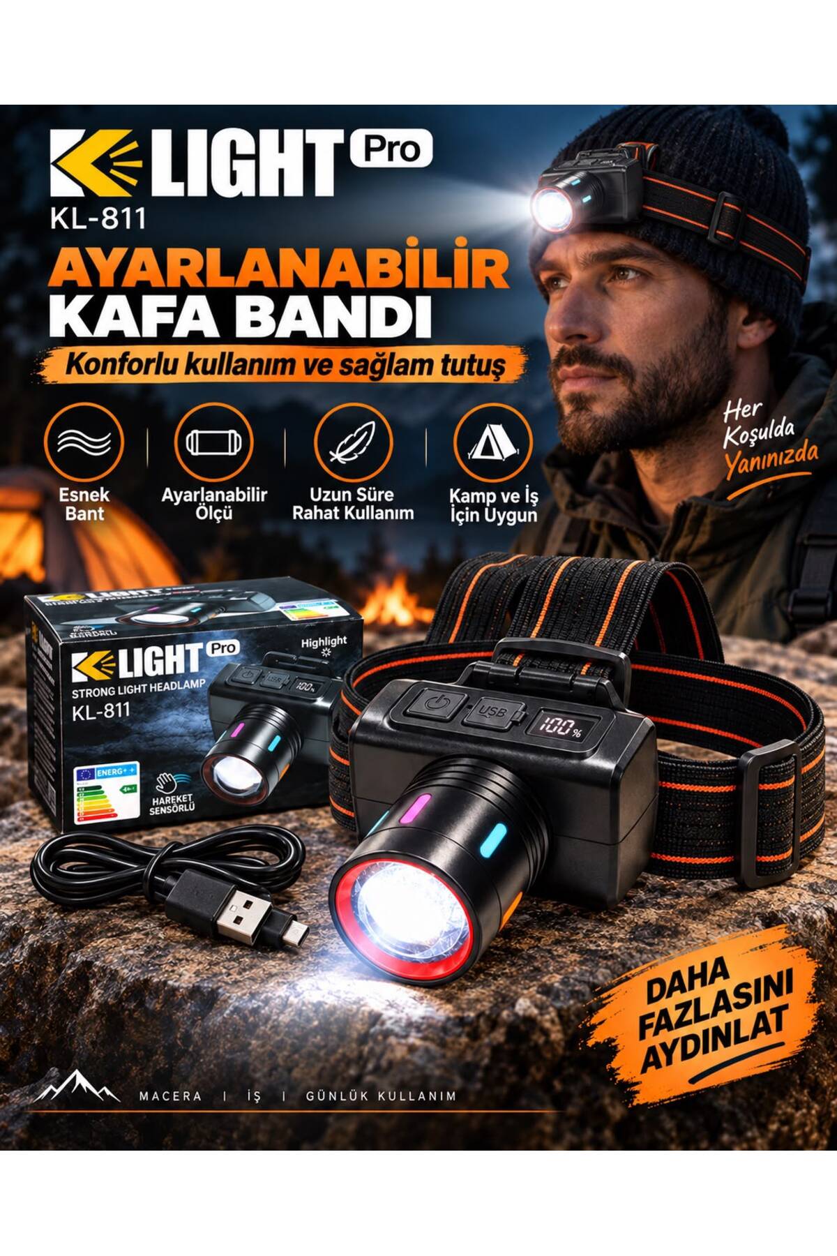 KLIGHT K-Light Pro KL-811 Şarjlı Kafa Lambası – Hareket Sensörlü