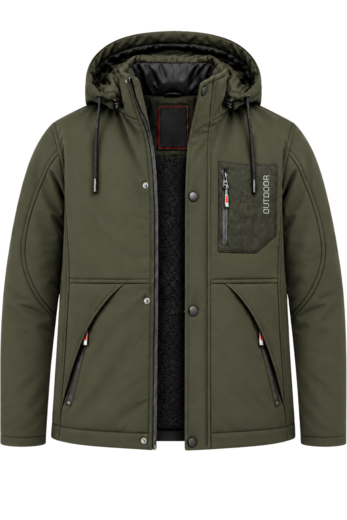Erkek Yeşil Kapüşonlu Kışlık Softshell Suya Dayanıklı Fermuarlı Cepli Outdoor Mont — رنگارنگ ARS5632