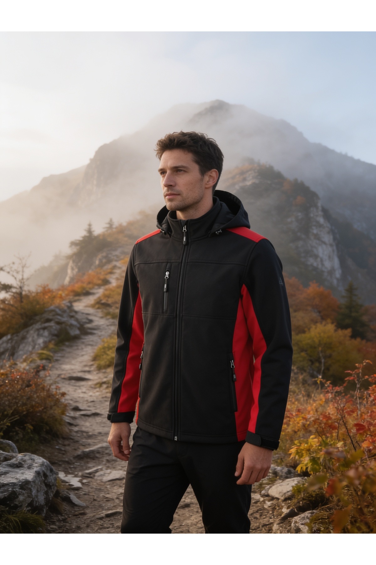 Softshell Ceket Su İtici Rüzgâr Geçirmez Çıkarılabilir Kapüşonlu 5 Cepli — رنگارنگ 0002 — تصویر 5 از 6