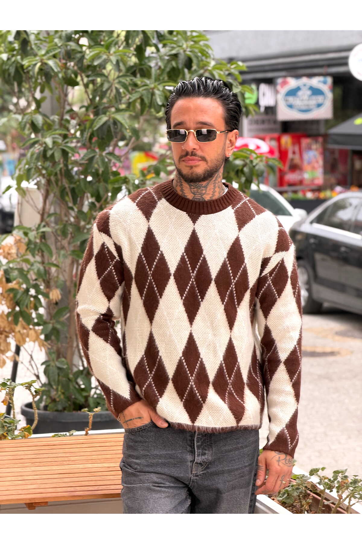 Baklava Desenli Regular Kalıp Kazak Krem 2855 — کرم MS4325